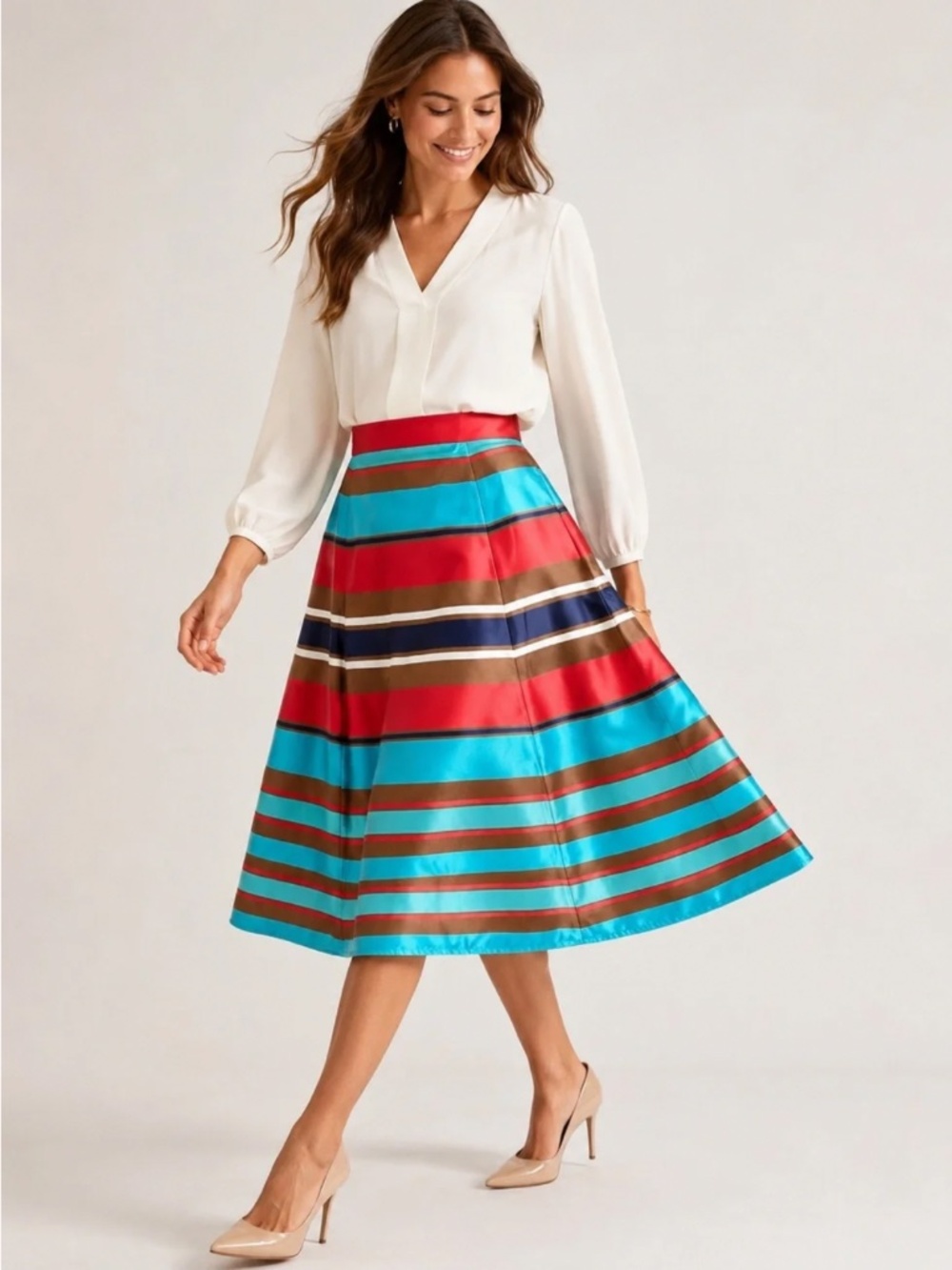 Frances Valentine Women Multicolor Striped A-Line Skirt Side Zip Size L NWT